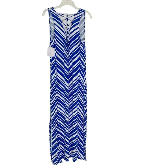 La Blanca Archistripe Swim Cover Up Maxi Dress Blue MISSING BELT Size M NWT - Picture 3 of 11